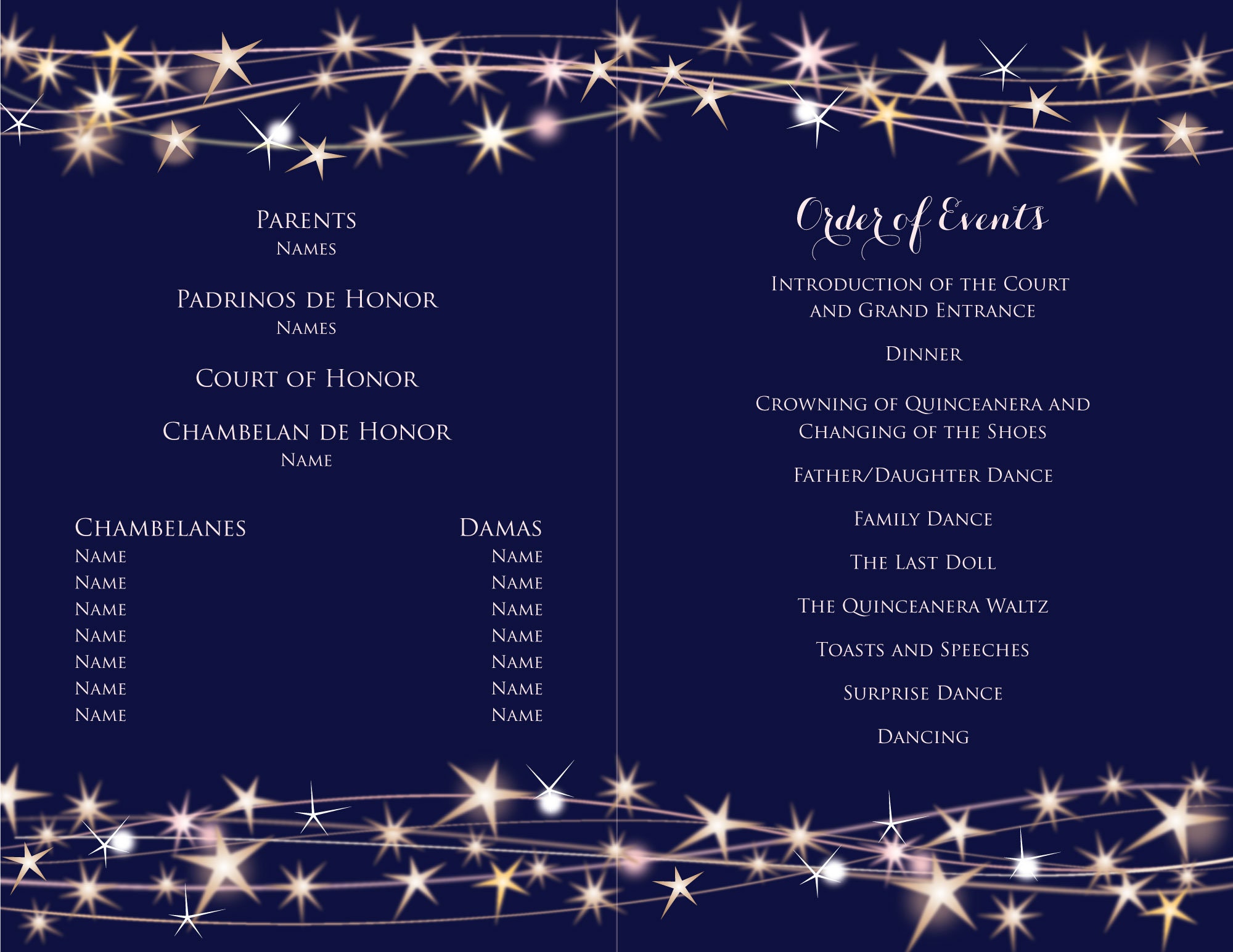 Editable Quinceanera Program template, Sweet sixteen birthday Navy