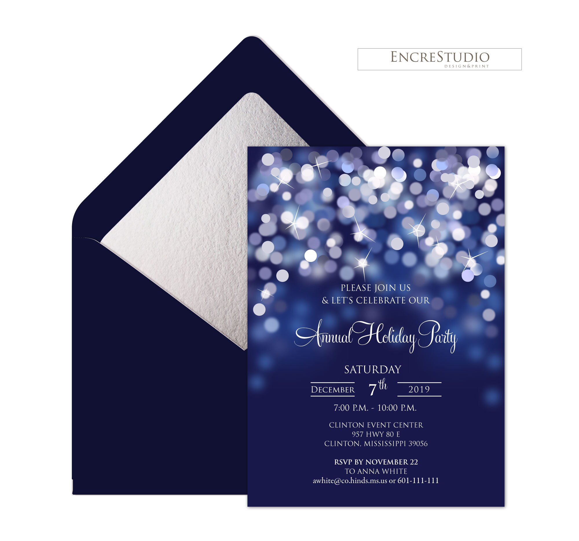 Under the Stars Company Anniversary Party Invitation, Royal Blue and Silver  Editable Christmas Party Invitation Template, image size:2000x1867